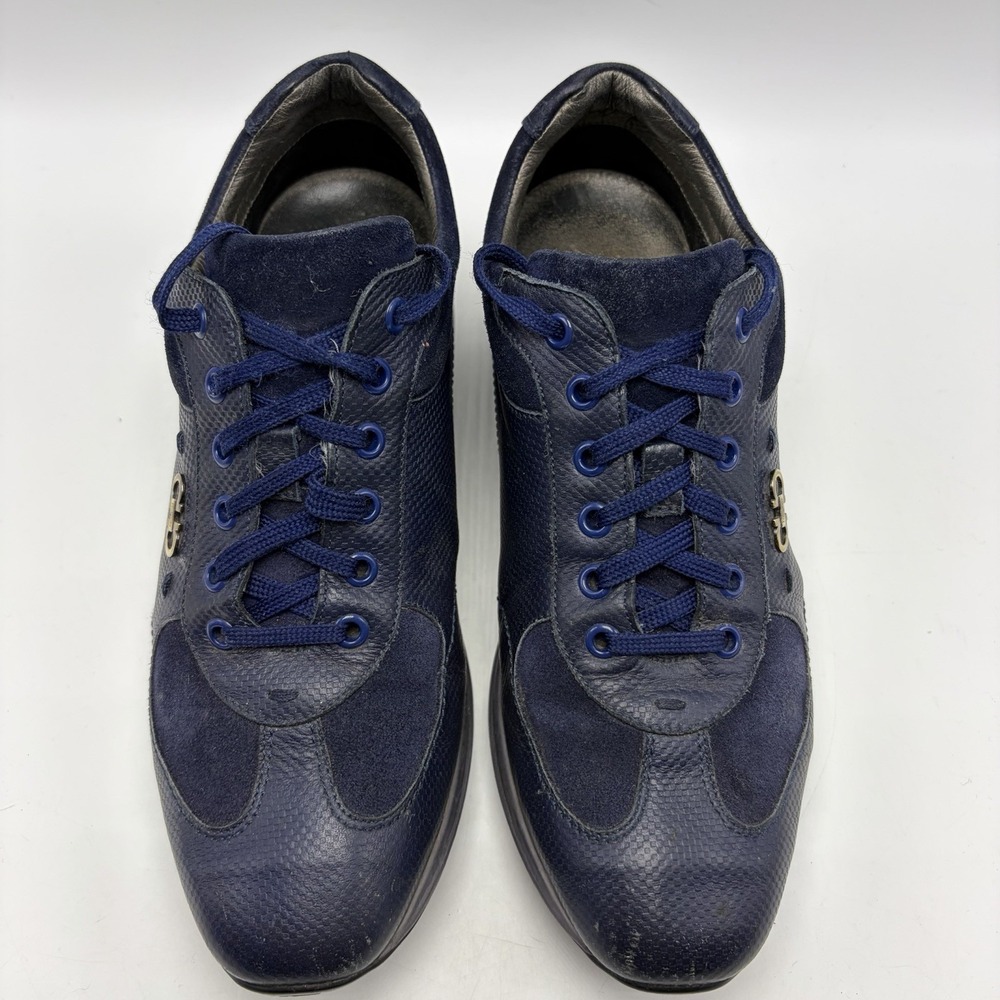 Vintage Salvatore Ferragamo Womens 7.5 B Blue Gancini Leather Sneakers Casual